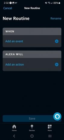 Configurando uma rotina para exibir um calendário de parede digital no aplicativo Alexa.