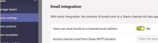 Канал Teams: пользователи могут отправлять электронные письма на адрес электронной почты канала. 