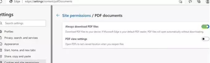 Edge включает параметр Всегда загружать PDF-файлы 