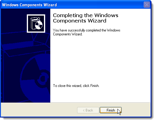 Завершение работы мастера компонентов Windows