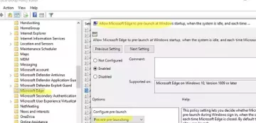 Отключить Microsoft Edge от открытия при запуске в Windows