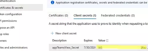 Créer un secret pour l'application Azure