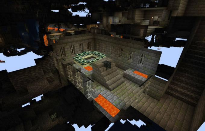 Salle du portail de la forteresse dans Minecraft.