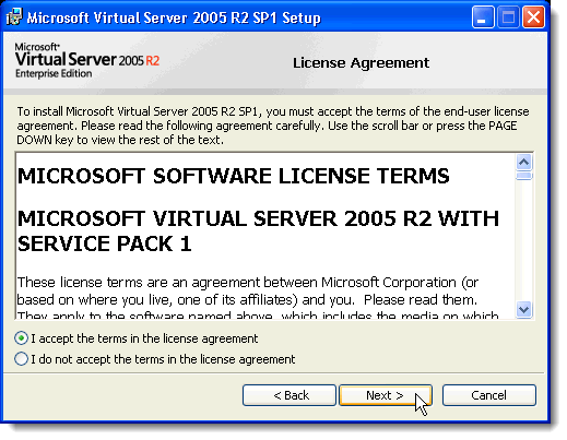 Acuerdo de licencia de servidor virtual de MS