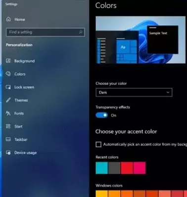 Windows 11: Väriasetukset-sovellus