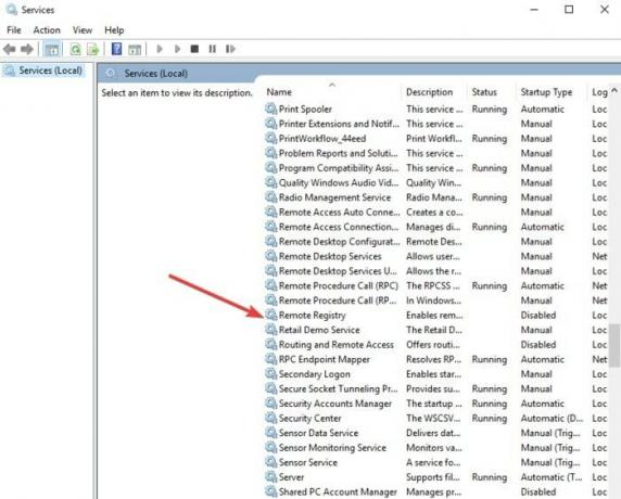 Spegnimento remoto Riavvia il registro remoto dei servizi PC Windows10