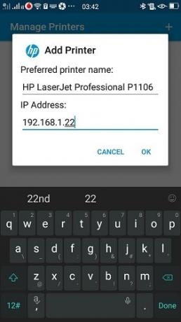 Android Telefon Hp Hizmet Eklentisini Kullanarak Yazdırın Yazıcı IP Adresi Ekleyin