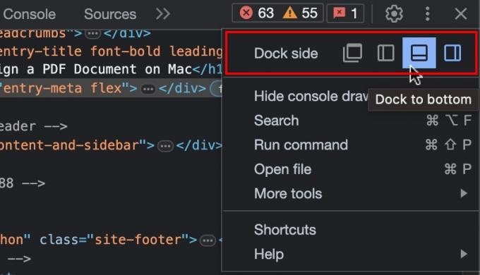 Hervorheben der Dock-Seiteneinstellungen in Chrome