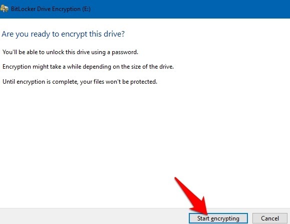 Proteggi con password File Cartelle Windows 10 Bitlocker Avvia crittografia