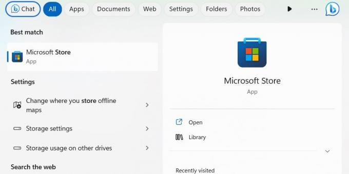 Apertura di Microsoft Store tramite Windows Search.
