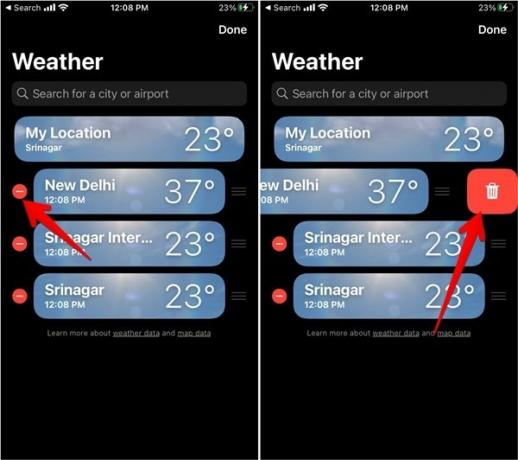 Az Iphone Weather alkalmazás helyének törlése