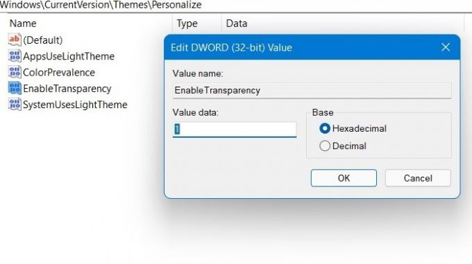 Editor del registro di Windows Transparency Effects Personalizza Abilita trasparenza 1