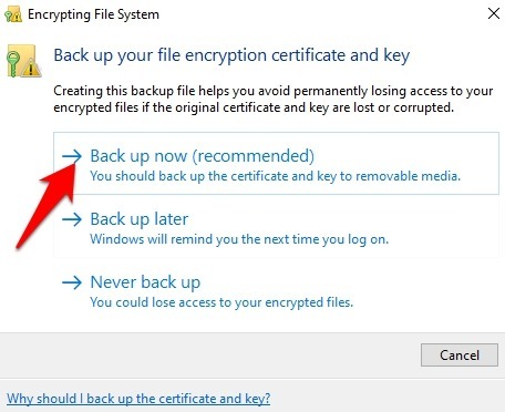 Proteggi con password File Cartelle Windows 10 Proprietà cartella Backup ora