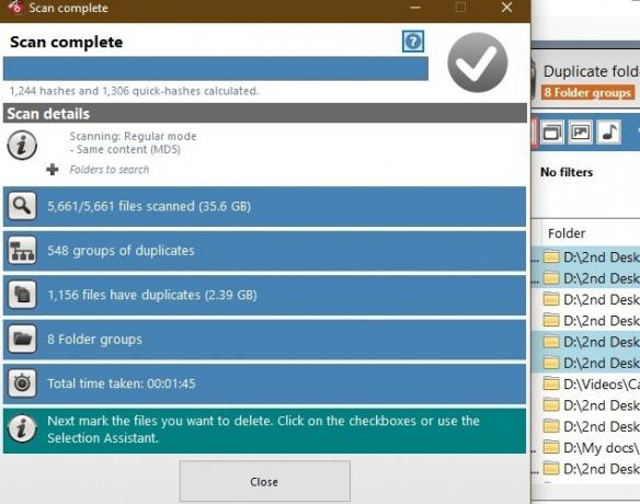 Elimina i file duplicati Risultati della scansione di Windows Duplicate Cleaner Pro