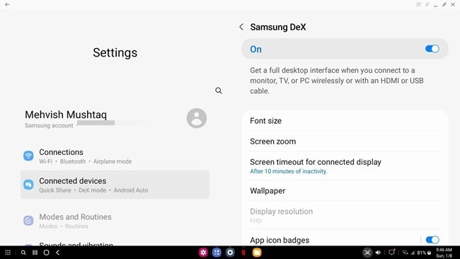 „Samsung Dex“ nustatymai tinkinti