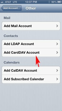 „CardDav iOS“ paskyra