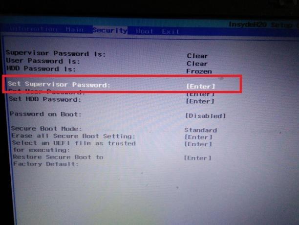 Imposta password supervisore Sicurezza Uefi Manager