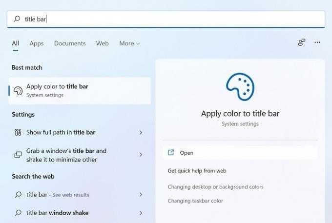 Barra del titolo degli effetti di trasparenza di Windows Applica il menu di ricerca del colore