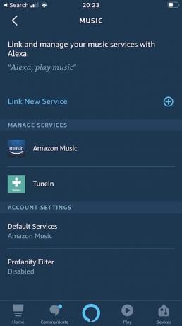 Pagal numatytuosius nustatymus „Alexa“ naudos „Amazon Music“ visoms su muzika susijusioms užklausoms ir užduotims atlikti. 