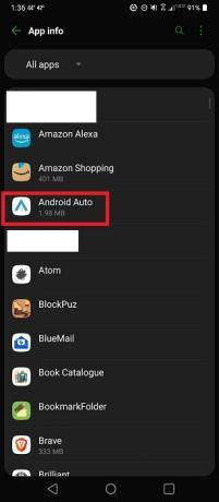 A telepített alkalmazások listája az Android beállításaiban. 