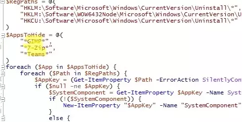 powershelli skript programmi peitmiseks Windowsis