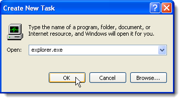 De taak explorer.exe starten in Windows XP