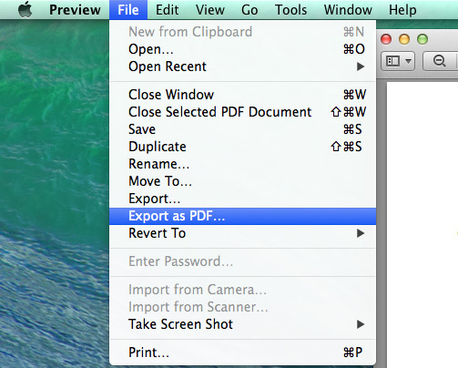 Flad-PDf-filer-ved hjælp af forhåndsvisning-OS-X-eksport-som-PDF-fil-menu