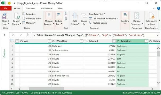 Excel Power Query Editor kombinerat Bytt namn