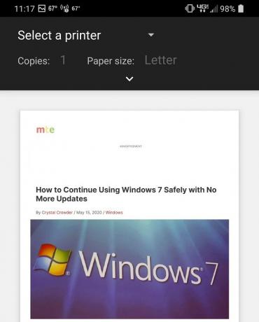 כיצד להדפיס ל- PDF מתוך Chrome ב- Android בחר מדפסת