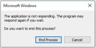 Messaggio di errore di Windows che non risponde