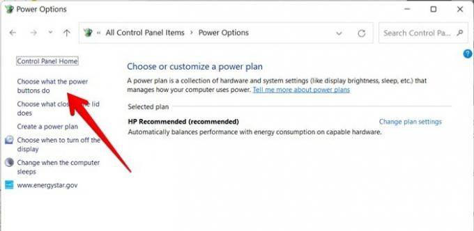 Barra delle applicazioni di Windows 11 non funzionante Pulsante Opzioni risparmio energia del pannello di controllo
