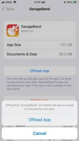 Apple Offload App Patvirtinkite