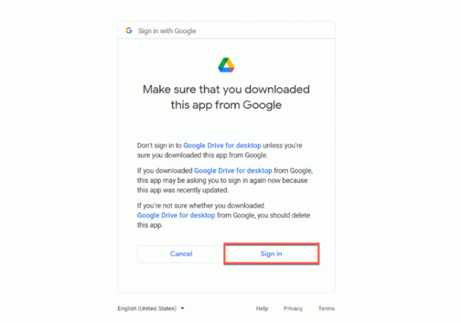 Aggiungi Google Drive a File Explorer Accetta i termini e accedi