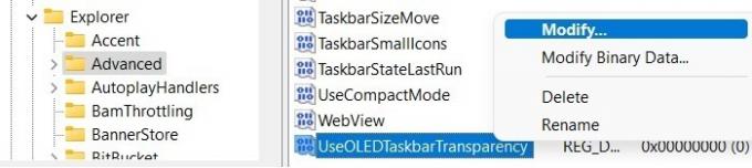Editor del registro di Windows Transparency Effects Modifica usata avanzata