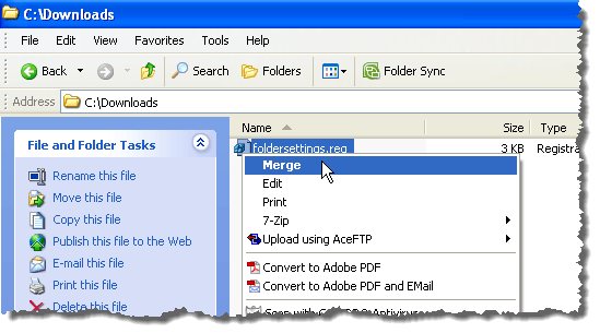 Об’єднання файлу foldersettings.reg