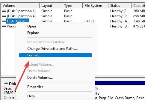 Opzione Drive Access Denid Format in Gestione disco