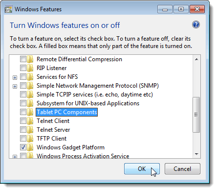 Закрытие диалогового окна "Функции Windows"