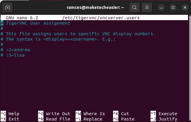 Vnc सर्वर Ubuntu 07 स्थापित करें Vncusers फ़ाइल खोलें