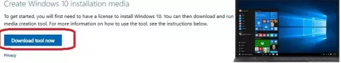 laadige alla Windows 10 meediumi loomise tööriist