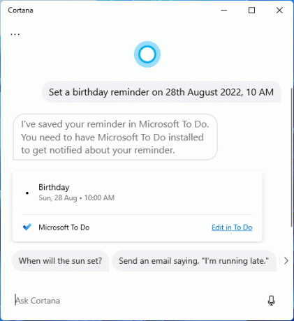 Windows Reminders Cortana Reminder