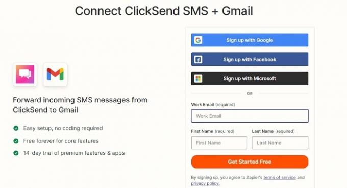 Persiųsti SMS „Android Clicksend“ paskyrą Sukurti