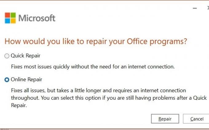Problemi con la licenza di Office Modifica di Microsoft Office Riparazione online 1