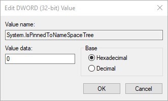 Nascondi Onedrive in Esplora file Windows Modifica Dword