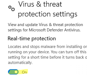 Απενεργοποιήστε την προστασία σε πραγματικό χρόνο στο Microsoft Defender