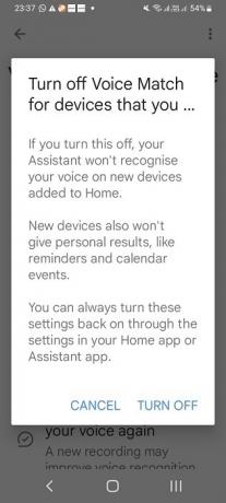 Nonaktifkan voice match di Asisten Google untuk speaker Nest di aplikasi Google Home.