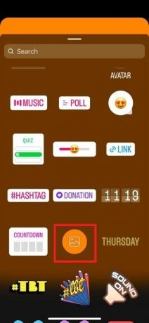 Auswählen eines bildförmigen Symbols aus Instagram-Stickern. 