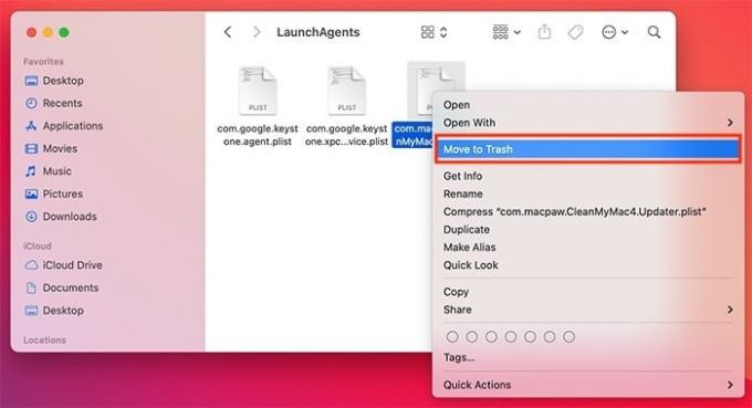 Startobjekte Mac Datei in den Papierkorb verschieben