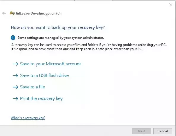bitlockeri taastevõtme varundamine Windows 10-s