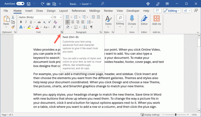 открытие диалогового окна шрифта в Microsoft Word