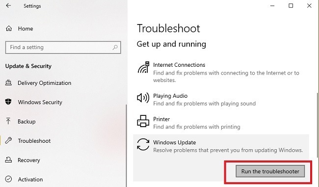 Risoluzione dei problemi di installazione dell'aggiornamento di Windows 10 Esegui